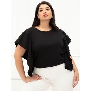 Eloquii black black top short flutter sleeve blouse date night plus size 26 28